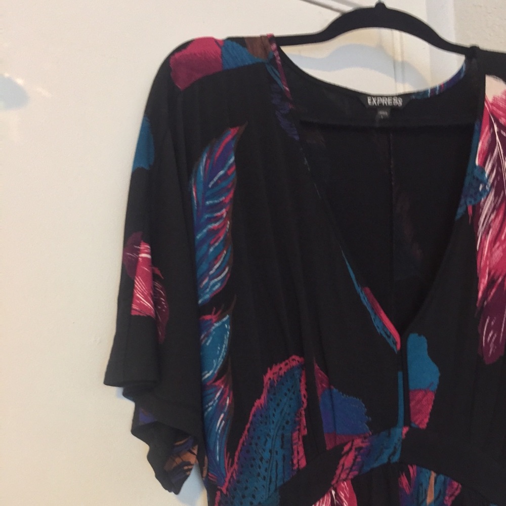 Express Kimono feather print maxi dress